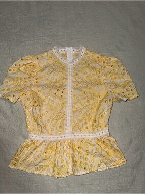 Yellow Eyelet Lace Peplum Top